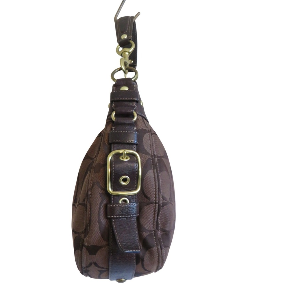 Y2K Coach Zoe Signature Brown Canvas Leather Hobo Shoulder Bag 12674  Brass - Picture 2 of 10